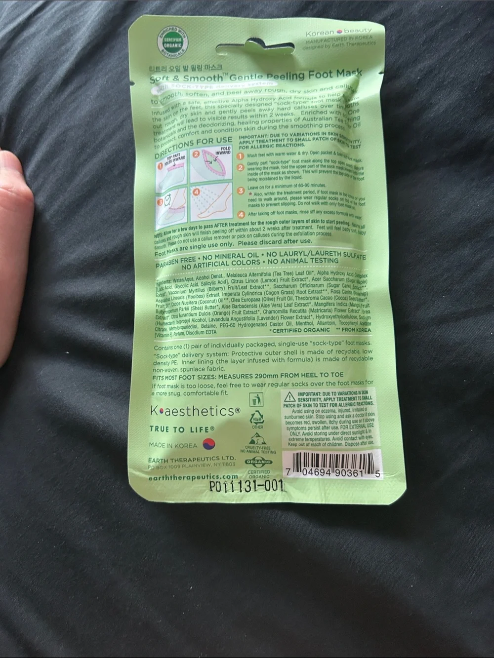 Earth Therapeutics Soft & Smooth Gentle Peeling Foot Mask — Green